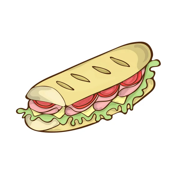 Fast food baguete ícone vetor desenho animado desenhado à mão — Vetor de Stock