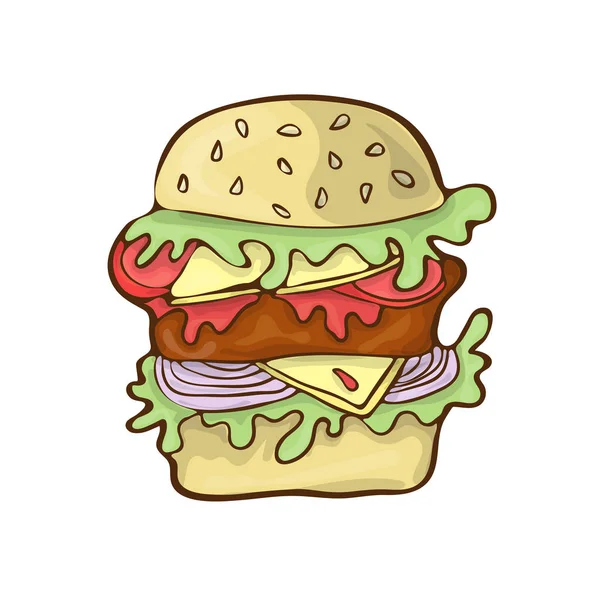 Fast food burger icon vector cartoon handdrawn — Stock Vector