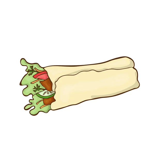 Fast food kebab ícone vetor desenho animado desenhado à mão — Vetor de Stock