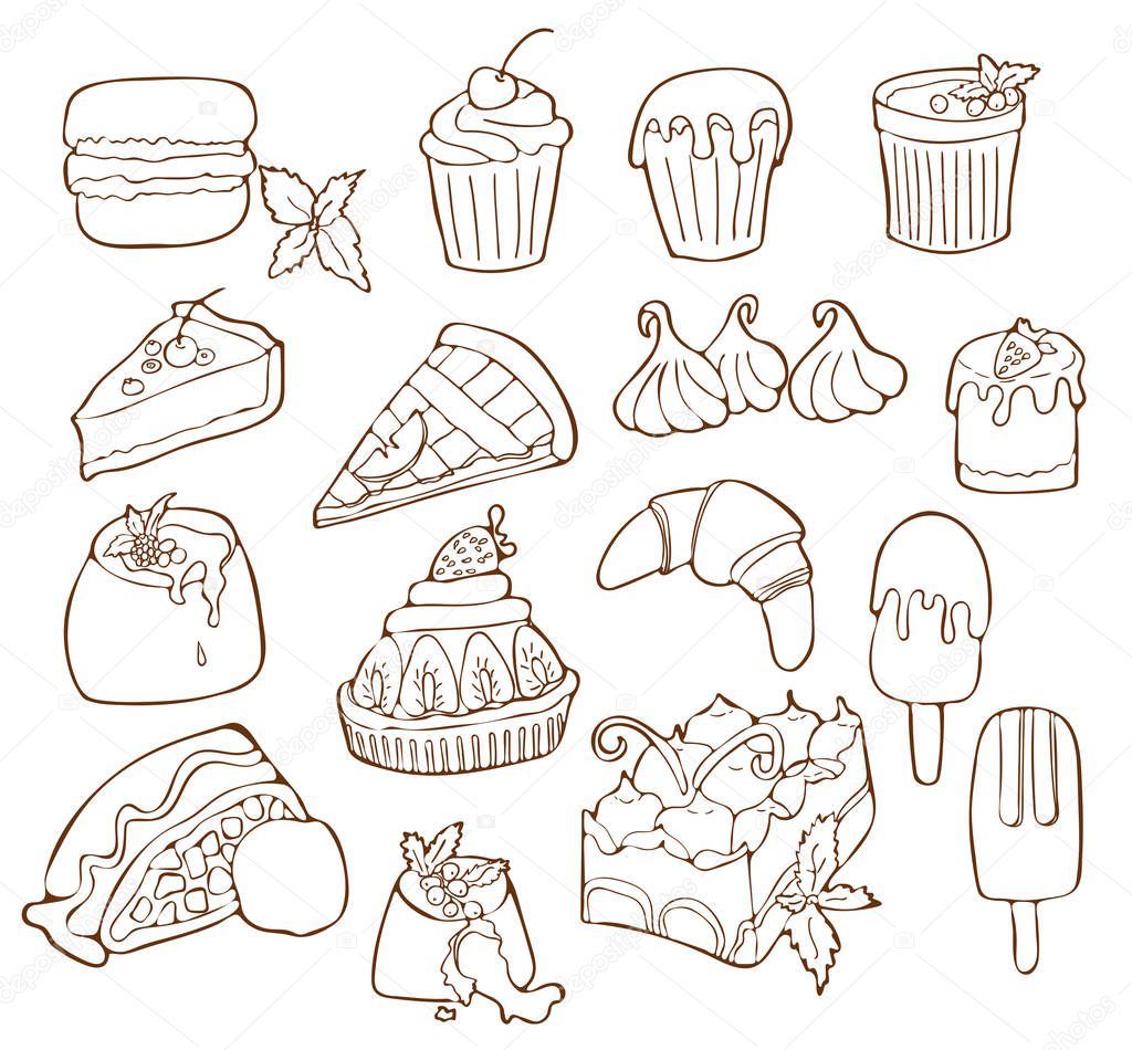 Simple Set of Dessert Related Vector Line Icons. Isolated cartoon illustration.