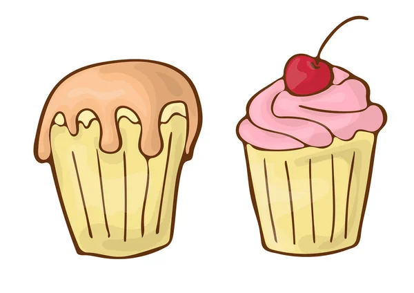 Süße Cupcakes Dessert Vektor Symbol Cartoon handgezeichnete Illustration. — Stockvektor