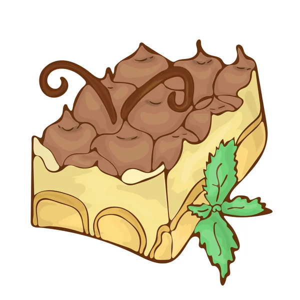 Süße klassische Tiramisu Dessert Vektor Ikone Cartoon handgezeichnete Illustration. — Stockvektor