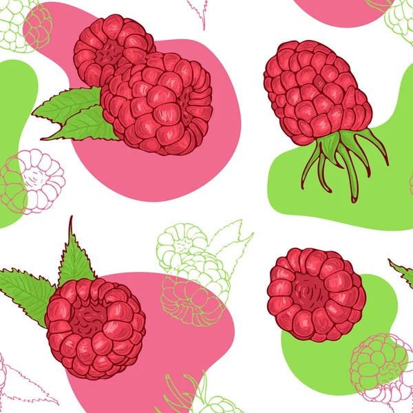 Hand Getekende Raspberry Naadloze Patroon Schets Stijl Vectorillustratie — Stockvector