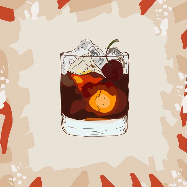 Schwarz Russischer Cocktail Illustration Alkoholische Cocktails Handgezeichnete Vektorillustration Bar Drink — Stockvektor