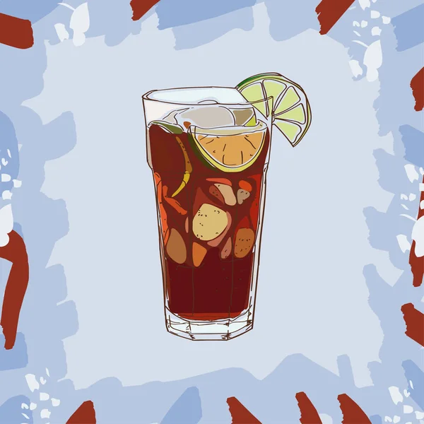 古巴自由鸡尾酒例证 当代经典饮料的一组图纸 流行艺术 — 图库矢量图片