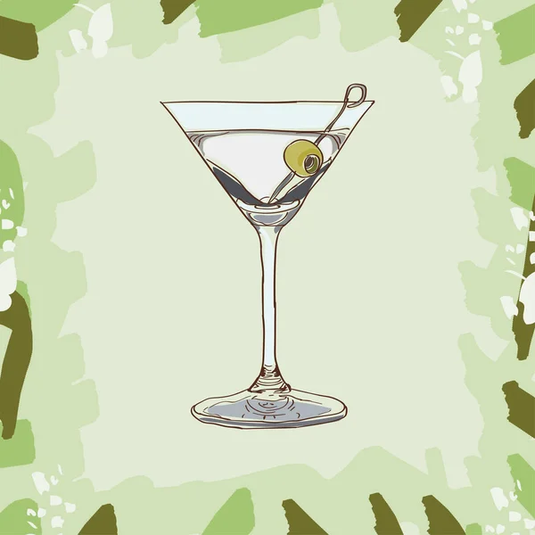 Illustration Eines Trockenen Martini Cocktails Zeichnungen Zeitgenössischer Klassischer Getränke Pop — Stockvektor