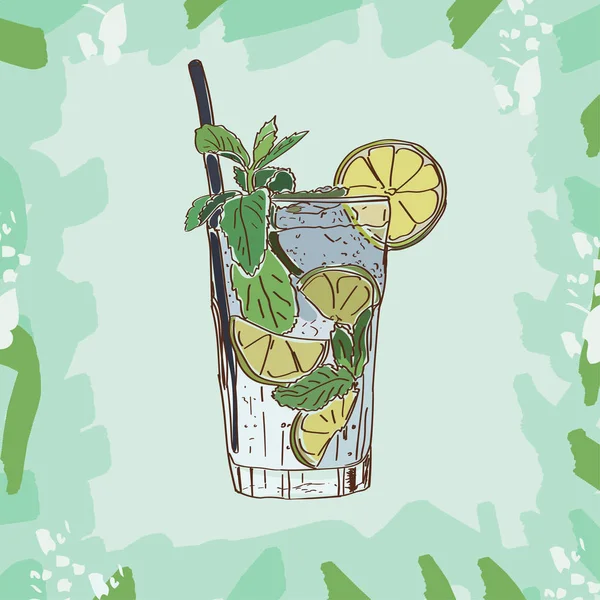 Mojito Cocktail Illustrazione Set Disegni Bevande Classiche Contemporanee Pop Art — Vettoriale Stock