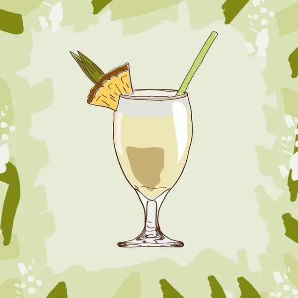 Illustration Dessinée Main Cocktail Pina Colada Collecte Vectorielle — Image vectorielle