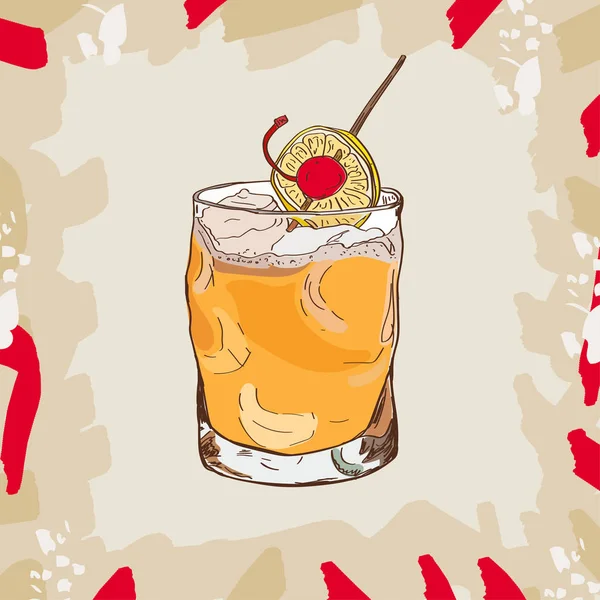 威士忌酸鸡尾酒插图收藏 酒精鸡尾酒手画的向量例证集合 — 图库矢量图片