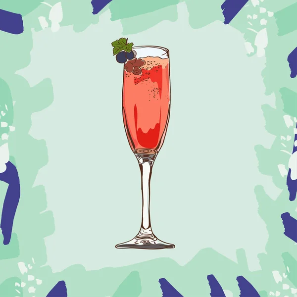 Illustration Dessinée Main Cocktail Kir Royale Collecte Vectorielle — Image vectorielle