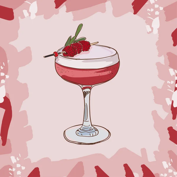 Clover Club Alcoolique Cocktail Vecteur Illustration Recette Isolé — Image vectorielle