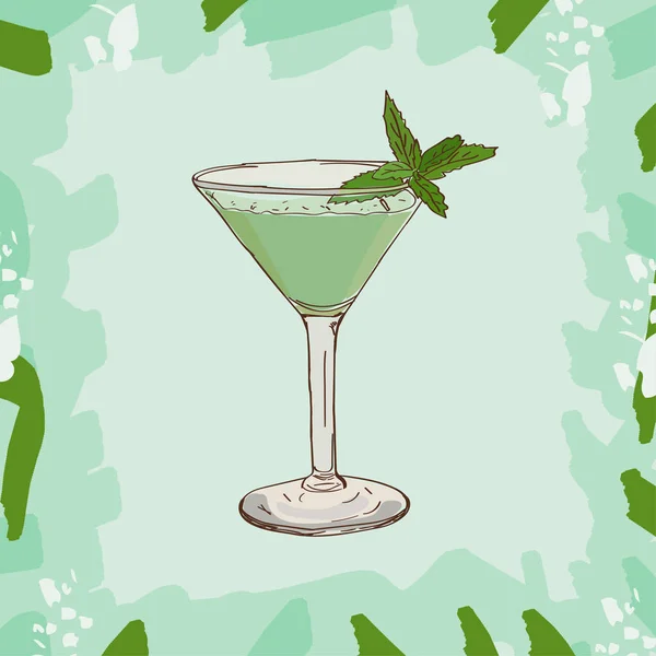 Grasshoper Alcoolique Cocktail Vecteur Illustration Recette Isolé — Image vectorielle