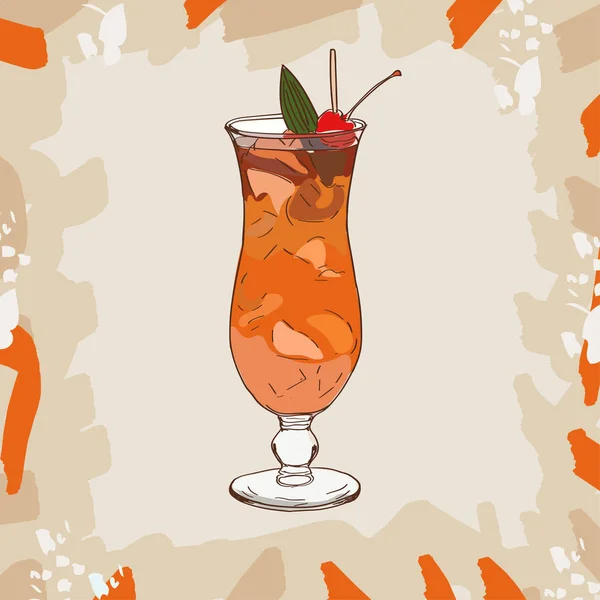 Zombie Cocktail Alcoolisé Vecteur Illustration Recette Isolé — Image vectorielle