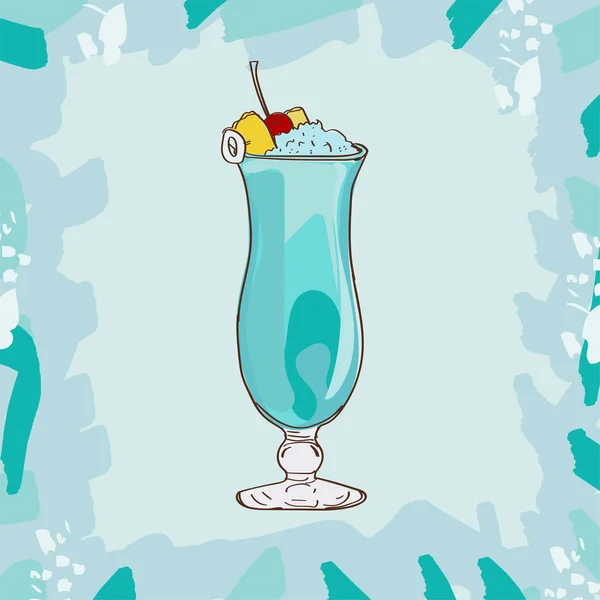 Blue Hawaii Cocktail Illustration Samling Alkoholhaltiga Cocktails Hand Dras Vektor — Stock vektor