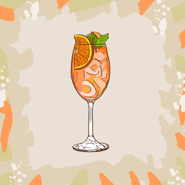 Skiss Isolerade Illustration Cocktail Modern Klassiker Aperol Spritz Bar Alkoholhaltig — Stock vektor