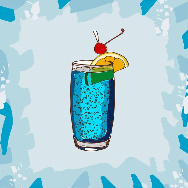 鸡尾酒蓝湖酒吧酒精鸡尾酒 当代经典饮料的一组图纸 手绘向量 — 图库矢量图片