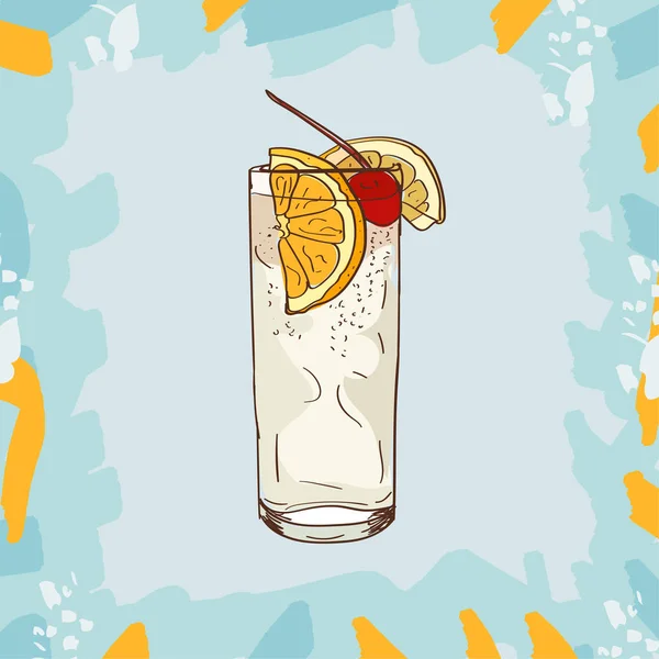 Skiss Isolerade Illustration Cocktail Modern Klassiker Tom Collins Bar Alkoholhaltig — Stock vektor