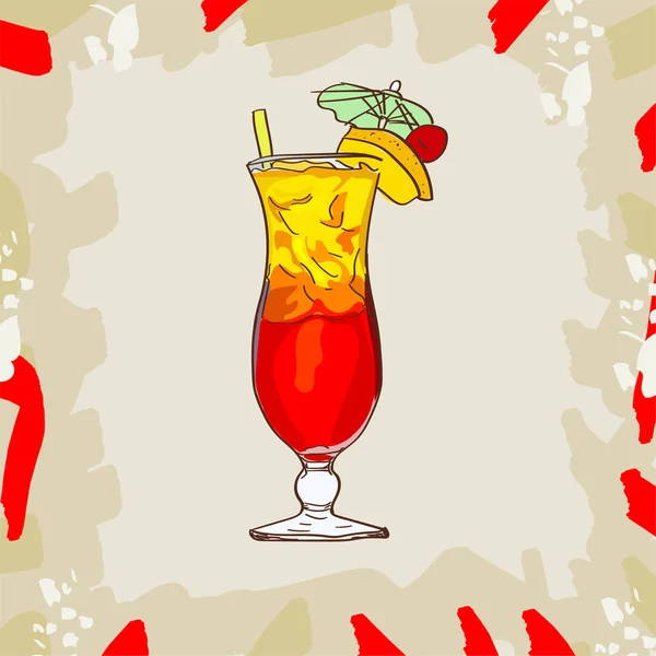 Skizze Isolierte Illustration Von Cocktail Zeitgenössische Klassiker Sex Strand Tropische — Stockvektor