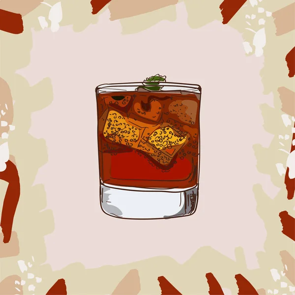 Whiskey cola cóctel ilustración. Bebida de bar alcohólica vector dibujado a mano. Arte pop — Archivo Imágenes Vectoriales