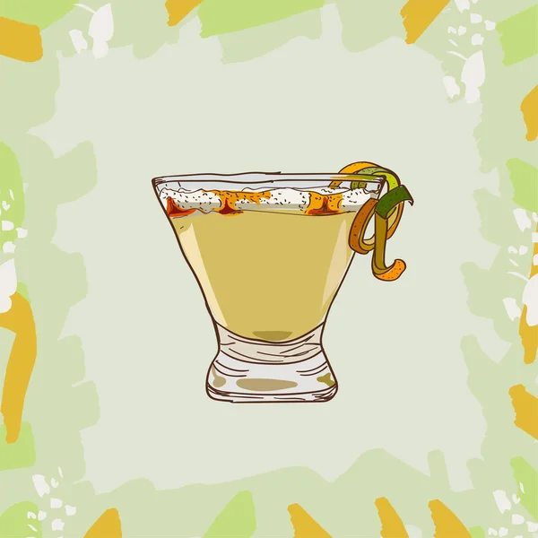 Ilustración de cóctel peruano Pisco Punch. Bebida de bar clásica alcohólica vector dibujado a mano. Arte pop — Vector de stock