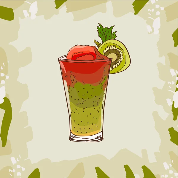 Hintergrund mit Glas mit Wassermelonen-Kiwi-Smoothie frischem Saft. Entgiftung für die Gesundheit. Vektorillustration. — Stockvektor