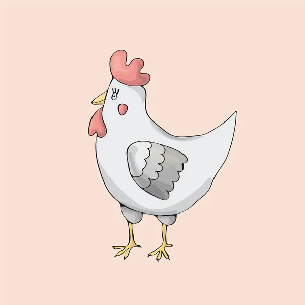 Blanca linda gallina sobre fondo rosa. Personaje aislado vector de dibujos animados — Vector de stock