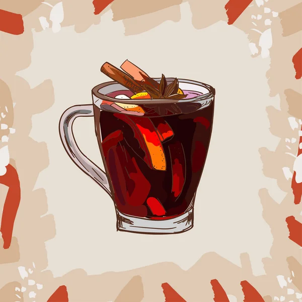 Hete Warme Wijn Klassieke Cocktail Illustratie Collectie Alcoholische Cocktails Hand — Stockvector