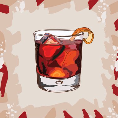 Negroni Çağdaş klasik kokteyl illüstrasyon koleksiyonu. Alkollü kokteyller çizilmiş vektör çizim set el. Menü tasarım öğesi eskiz içki cam bar.