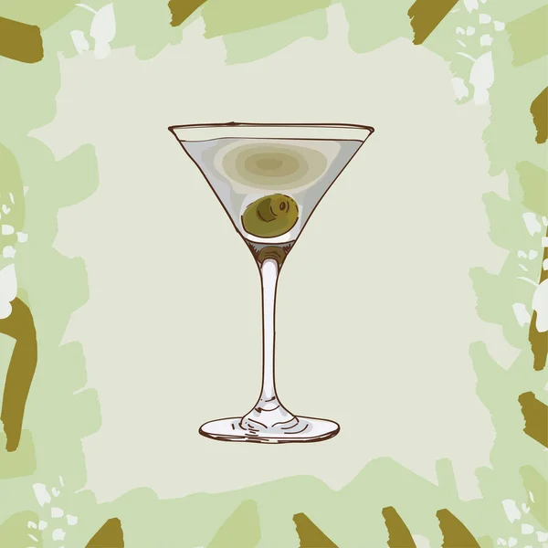 Dirty Martini ilustração coquetel clássico contemporâneo. Barra alcoólica beber vetor desenhado à mão. Pop art item de menu estilo esboço isolado . —  Vetores de Stock