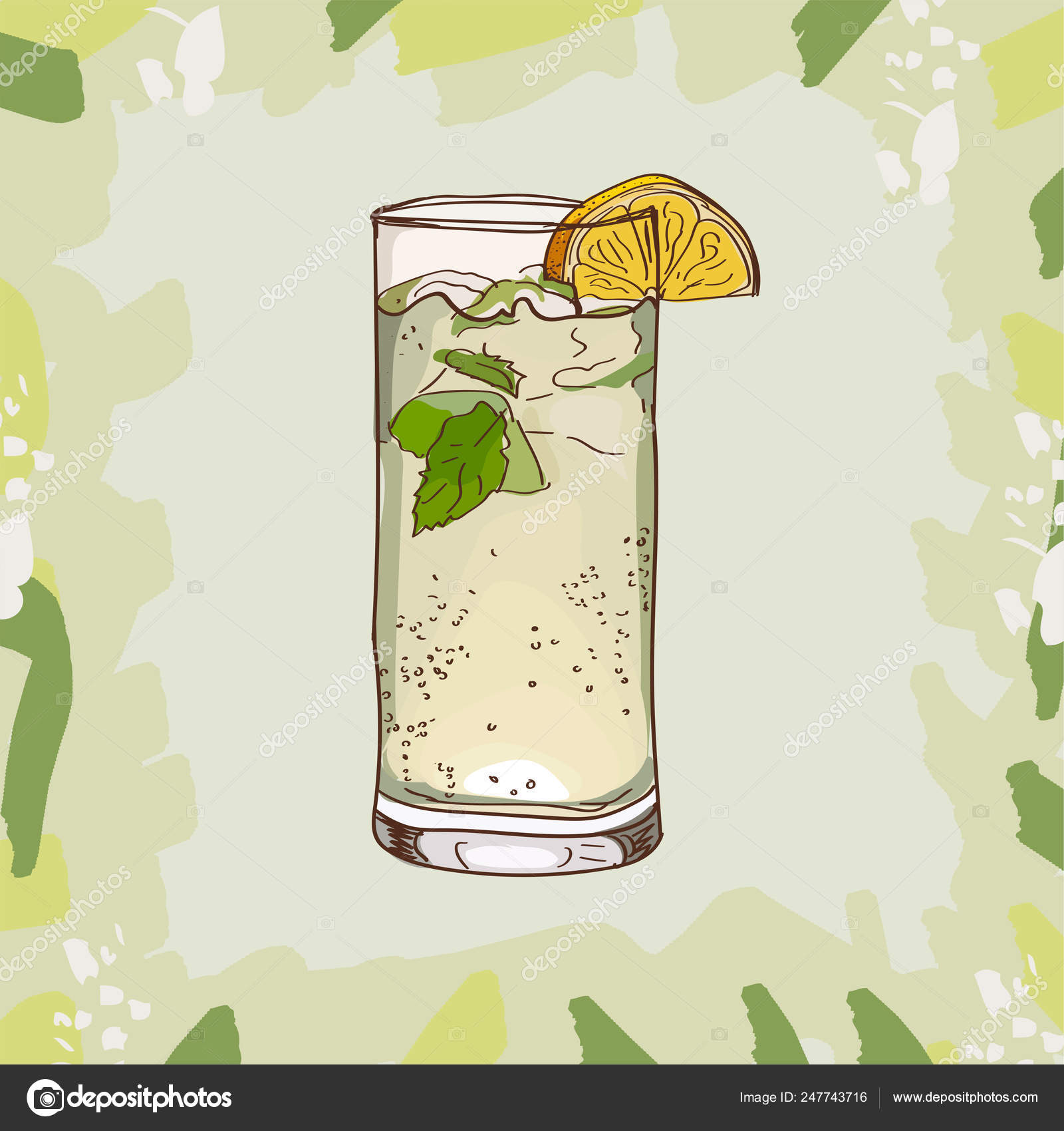 Moscow Mule cocktail illustration. Alcoholic classic bar drink hand