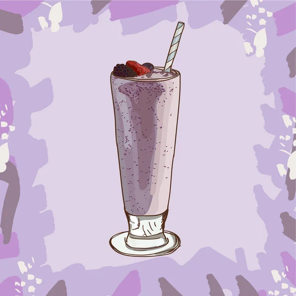 Berry Milkshake recept. Element menu voor café of restaurant met verse melk te drinken. Verse cocktail voor gezond leven. — Stockvector