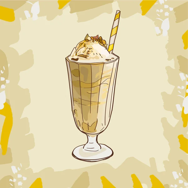 Recette de milkshake à la banane ou caramel. Élément de menu pour café ou restaurant avec boisson fraîche au lait. Cocktail frais pour une vie saine . — Image vectorielle
