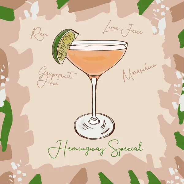 Hemingway Special Ilustración de cóctel clásico contemporáneo. Bebida de bar alcohólica vector dibujado a mano. Arte pop — Archivo Imágenes Vectoriales