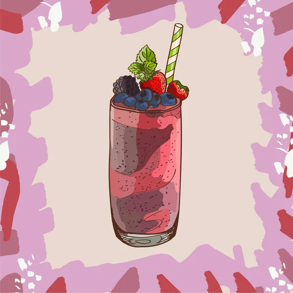 Recette de smoothie aux baies. Élément de menu pour café ou restaurant avec boisson fraîche énergique. Jus frais pour une vie saine . — Image vectorielle