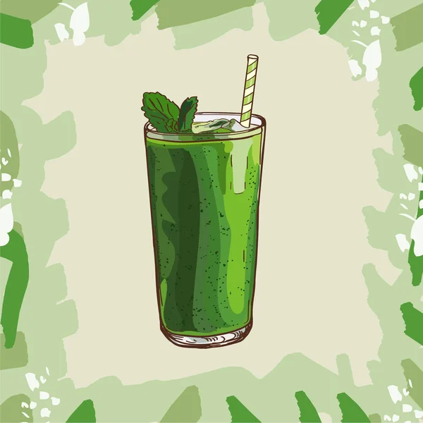 Groene smoothie recept. Element menu voor café of restaurant met energieke vers drankje. Vers sap voor gezond leven. — Stockvector
