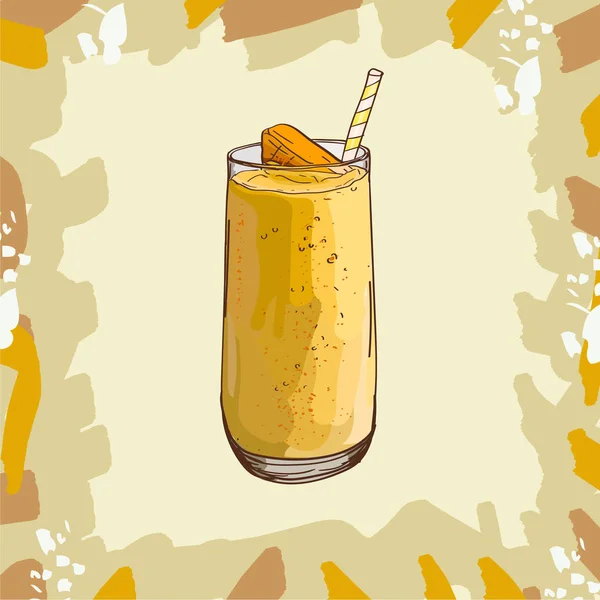 Mango, perzik, banaan, Citrus, tropische smoothie recept. Menu-element voor café of restaurant met energieke verse drank. Vers sap voor gezond leven. — Stockvector