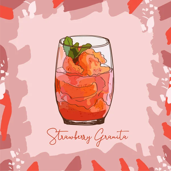 Frische Erdbeer Granita Sorbet Gelato Skizze Stil Bild. handgezeichnete Vektorillustration. isolierte Menü-Design-Punkt — Stockvektor