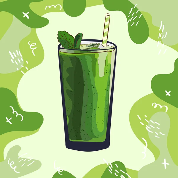 Зеленый смузи рецепт. Элемент меню для кафе или ресторана с энергичным свежим напитком. Свежий сок для здоровой жизни . — стоковый вектор