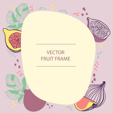 Meyve incir metin çerçevesi el çizilmiş düz şablon. İncir meyvebotanik illüstrasyon ile vektör tasarımı. İş, poster, web ve baskı için