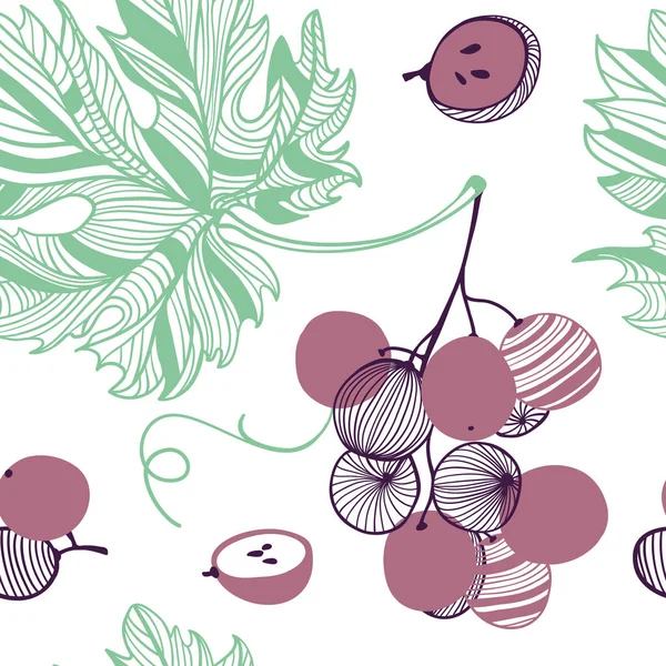 Naadloos patroon van Violet druiven. Bos en Vine. Vector hand getekende illustratie instellen in moderne trendy platte stijl voor web, afdrukken posters en wallpapers — Stockvector