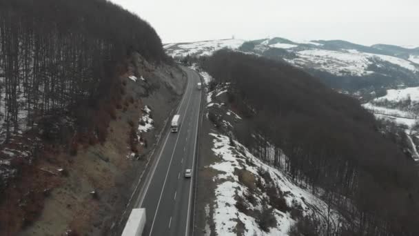 Uitzicht Lucht Mountin Winter Weg Auto — Stockvideo