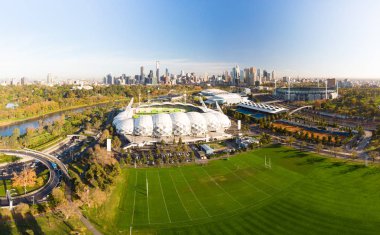 Melbourne silüeti anteni ile Aami Park Stadium