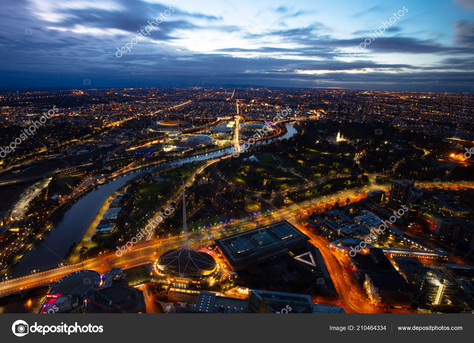 Melbourne Aerial View At Night Stock Photo C Filedimage 210464334
