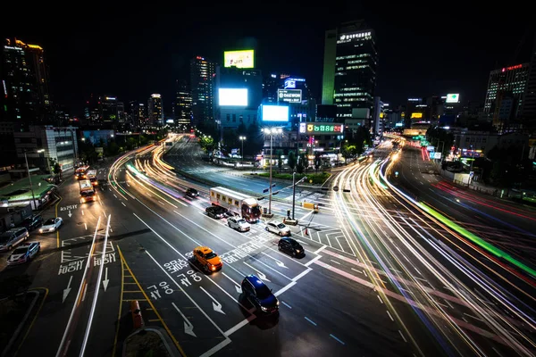 Seoul City trafik nattetid — Stockfoto
