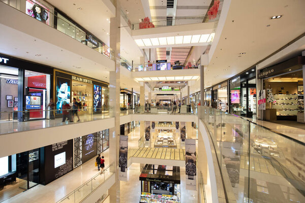 KUALA LUMPUR - MARCH 21 2019: Interior of PAVILION shopping center. PAVILLION is the largest high end shopping destination in Malaysia