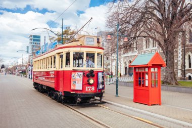 Christchurch Tramvay Yeni Zelanda'da Güneşli Bir Günde