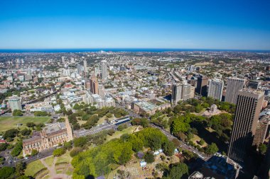 Sydney 'nin doğuya Hyde Park' a bakan hava görüntüsü