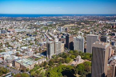 Sydney 'nin doğuya Hyde Park' a bakan hava görüntüsü