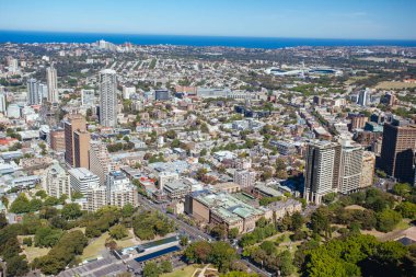 Sydney 'nin doğuya Hyde Park' a bakan hava görüntüsü