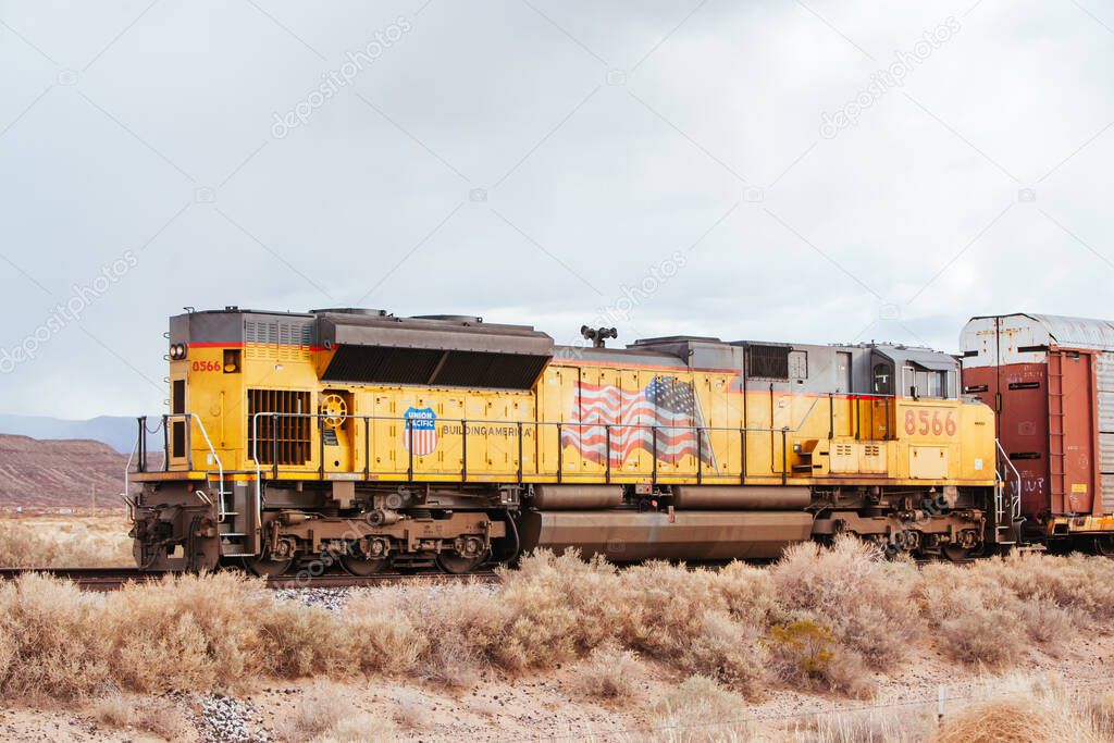 Alamogordo, USA - January 30 2013: A Union Pacific freight trains waits near Alamogordo in New Mexico, USA